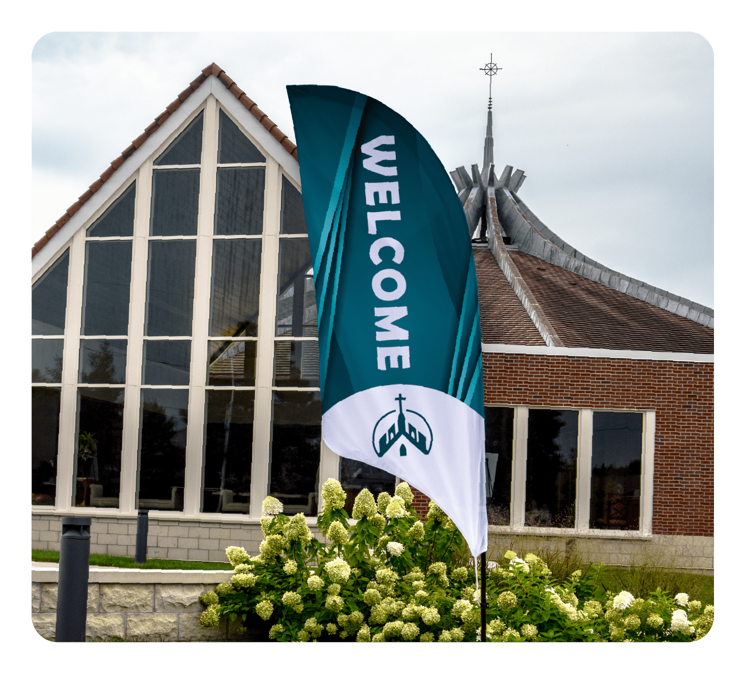 Custom banners and textile products for churches with a 25% discount on every product and order, available all the time.